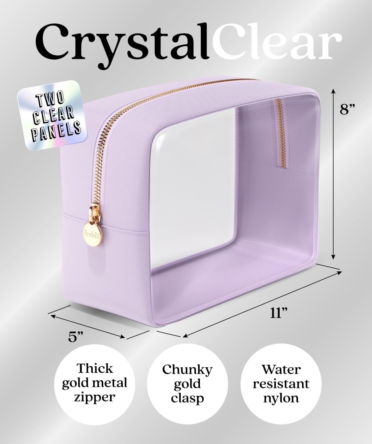 Makeup Bag for Women, Travel Cosmetic Organizer, Waterproof Toiletry Pouch | 2-Sided Clear Small Nylon/PVC Cosmetic Bag with Zipper, Waterproof Beauty Pouch for Purse, Travel Essentials, Make up Case