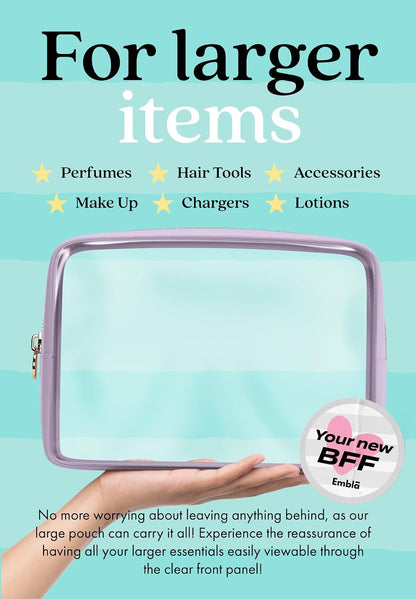 Makeup Bag for Women, Travel Cosmetic Organizer, Waterproof Toiletry Pouch | 2-Sided Clear Small Nylon/PVC Cosmetic Bag with Zipper, Waterproof Beauty Pouch for Purse, Travel Essentials, Make up Case
