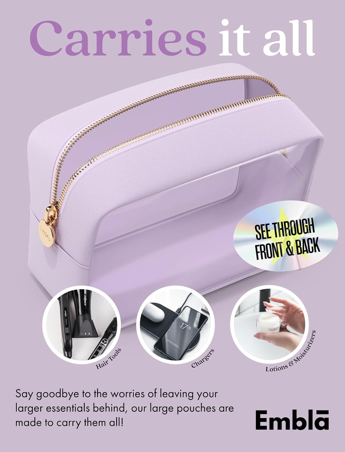Makeup Bag for Women, Travel Cosmetic Organizer, Waterproof Toiletry Pouch | 2-Sided Clear Small Nylon/PVC Cosmetic Bag with Zipper, Waterproof Beauty Pouch for Purse, Travel Essentials, Make up Case