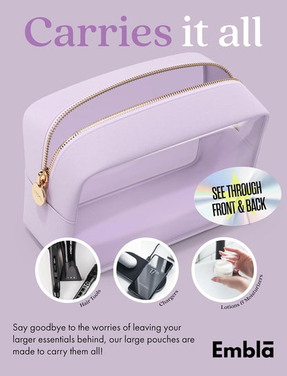 Makeup Bag for Women, Travel Cosmetic Organizer, Waterproof Toiletry Pouch | 2-Sided Clear Small Nylon/PVC Cosmetic Bag with Zipper, Waterproof Beauty Pouch for Purse, Travel Essentials, Make up Case