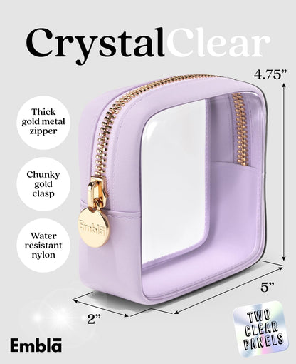Makeup Bag for Women, Travel Cosmetic Organizer, Waterproof Toiletry Pouch | 2-Sided Clear Small Nylon/PVC Cosmetic Bag with Zipper, Waterproof Beauty Pouch for Purse, Travel Essentials, Make up Case