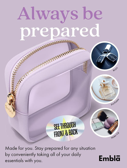 Makeup Bag for Women, Travel Cosmetic Organizer, Waterproof Toiletry Pouch | 2-Sided Clear Small Nylon/PVC Cosmetic Bag with Zipper, Waterproof Beauty Pouch for Purse, Travel Essentials, Make up Case