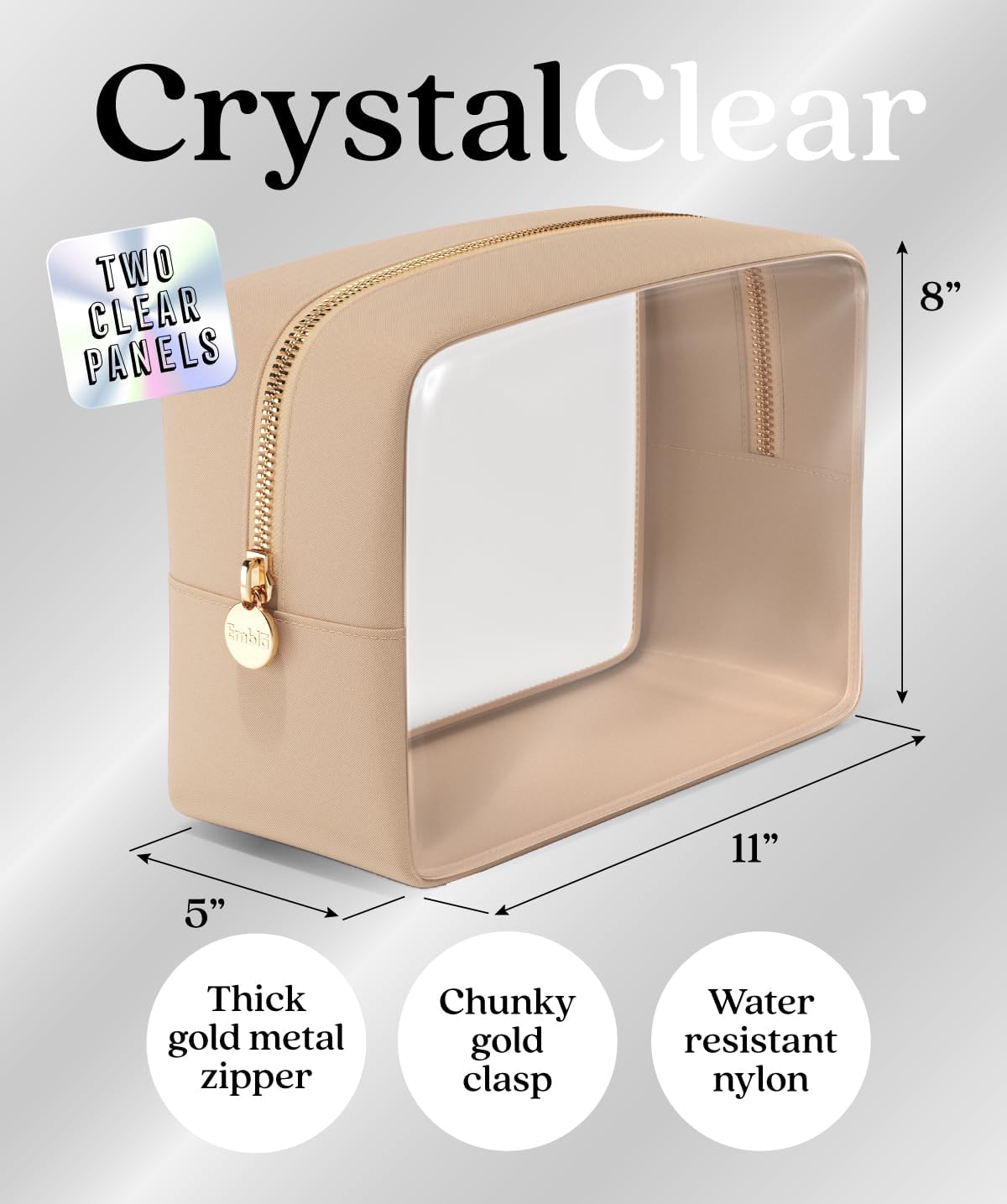 Makeup Bag for Women, Travel Cosmetic Organizer, Waterproof Toiletry Pouch | 2-Sided Clear Small Nylon/PVC Cosmetic Bag with Zipper, Waterproof Beauty Pouch for Purse, Travel Essentials, Make up Case