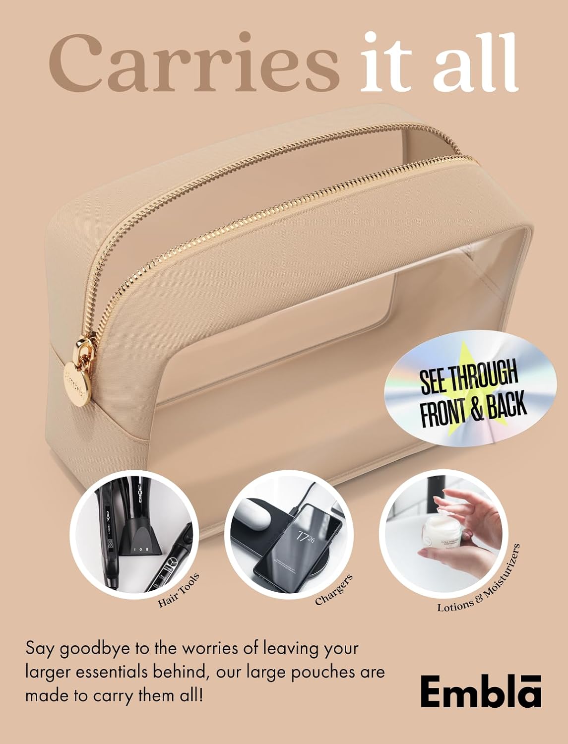 Makeup Bag for Women, Travel Cosmetic Organizer, Waterproof Toiletry Pouch | 2-Sided Clear Small Nylon/PVC Cosmetic Bag with Zipper, Waterproof Beauty Pouch for Purse, Travel Essentials, Make up Case