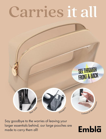Makeup Bag for Women, Travel Cosmetic Organizer, Waterproof Toiletry Pouch | 2-Sided Clear Small Nylon/PVC Cosmetic Bag with Zipper, Waterproof Beauty Pouch for Purse, Travel Essentials, Make up Case