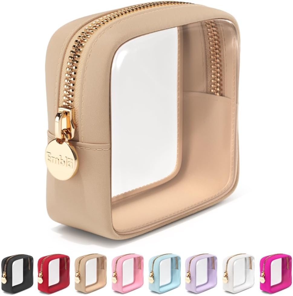 Makeup Bag for Women, Travel Cosmetic Organizer, Waterproof Toiletry Pouch | 2-Sided Clear Small Nylon/PVC Cosmetic Bag with Zipper, Waterproof Beauty Pouch for Purse, Travel Essentials, Make up Case
