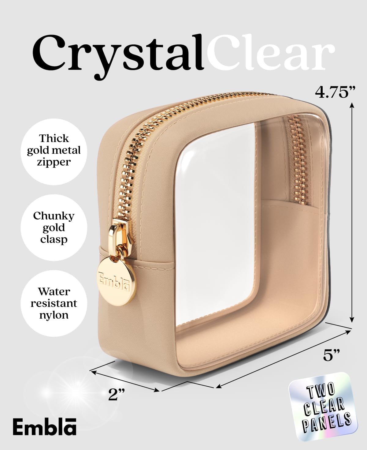Makeup Bag for Women, Travel Cosmetic Organizer, Waterproof Toiletry Pouch | 2-Sided Clear Small Nylon/PVC Cosmetic Bag with Zipper, Waterproof Beauty Pouch for Purse, Travel Essentials, Make up Case