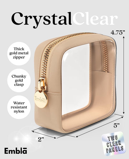 Makeup Bag for Women, Travel Cosmetic Organizer, Waterproof Toiletry Pouch | 2-Sided Clear Small Nylon/PVC Cosmetic Bag with Zipper, Waterproof Beauty Pouch for Purse, Travel Essentials, Make up Case