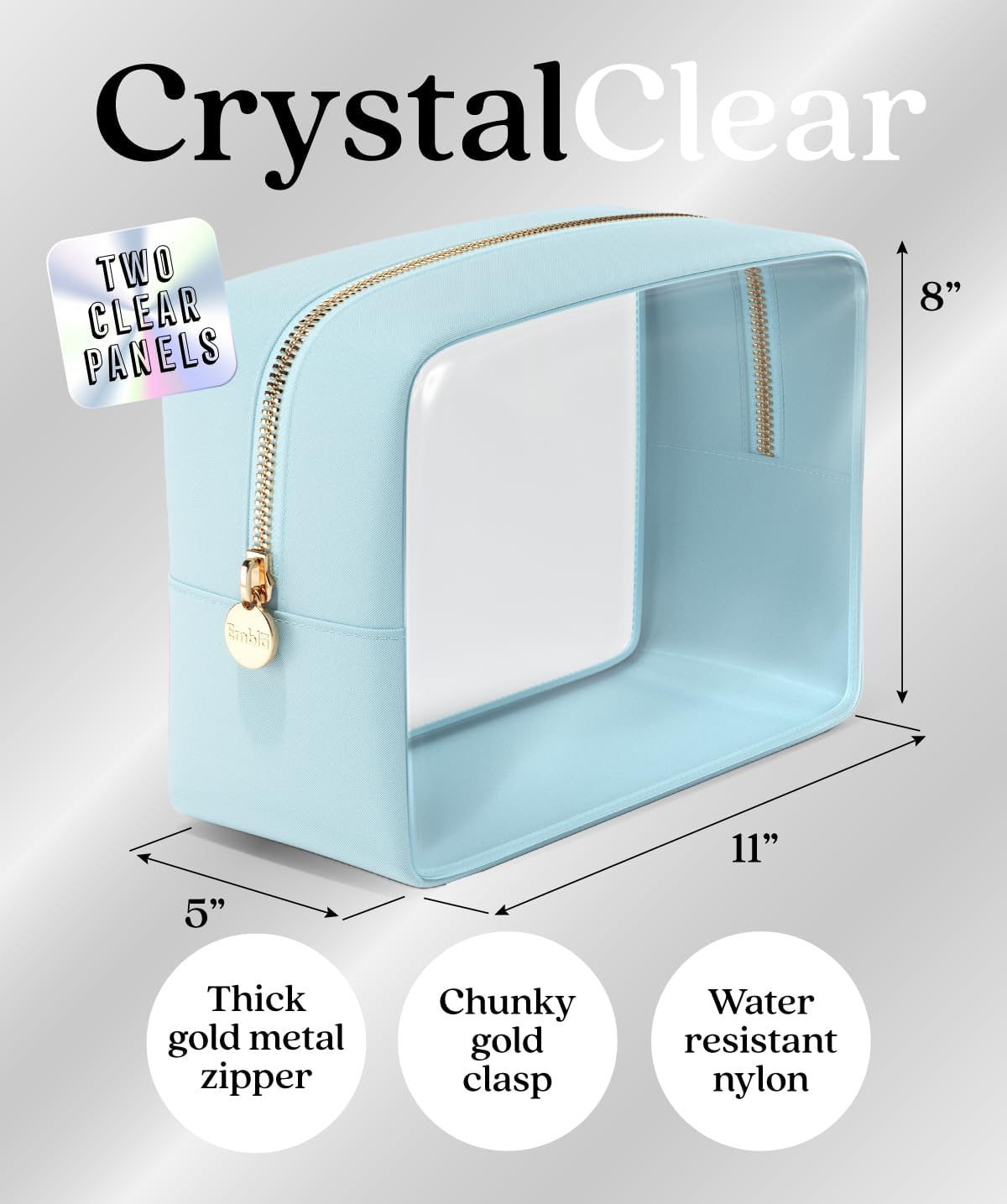 Makeup Bag for Women, Travel Cosmetic Organizer, Waterproof Toiletry Pouch | 2-Sided Clear Small Nylon/PVC Cosmetic Bag with Zipper, Waterproof Beauty Pouch for Purse, Travel Essentials, Make up Case