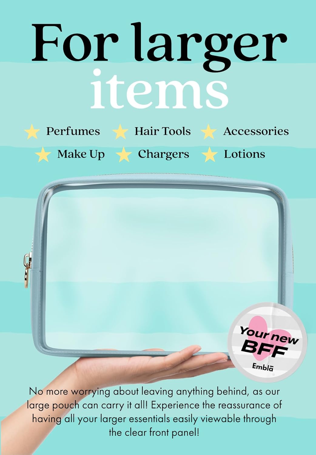 Makeup Bag for Women, Travel Cosmetic Organizer, Waterproof Toiletry Pouch | 2-Sided Clear Small Nylon/PVC Cosmetic Bag with Zipper, Waterproof Beauty Pouch for Purse, Travel Essentials, Make up Case