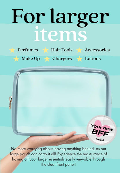 Makeup Bag for Women, Travel Cosmetic Organizer, Waterproof Toiletry Pouch | 2-Sided Clear Small Nylon/PVC Cosmetic Bag with Zipper, Waterproof Beauty Pouch for Purse, Travel Essentials, Make up Case