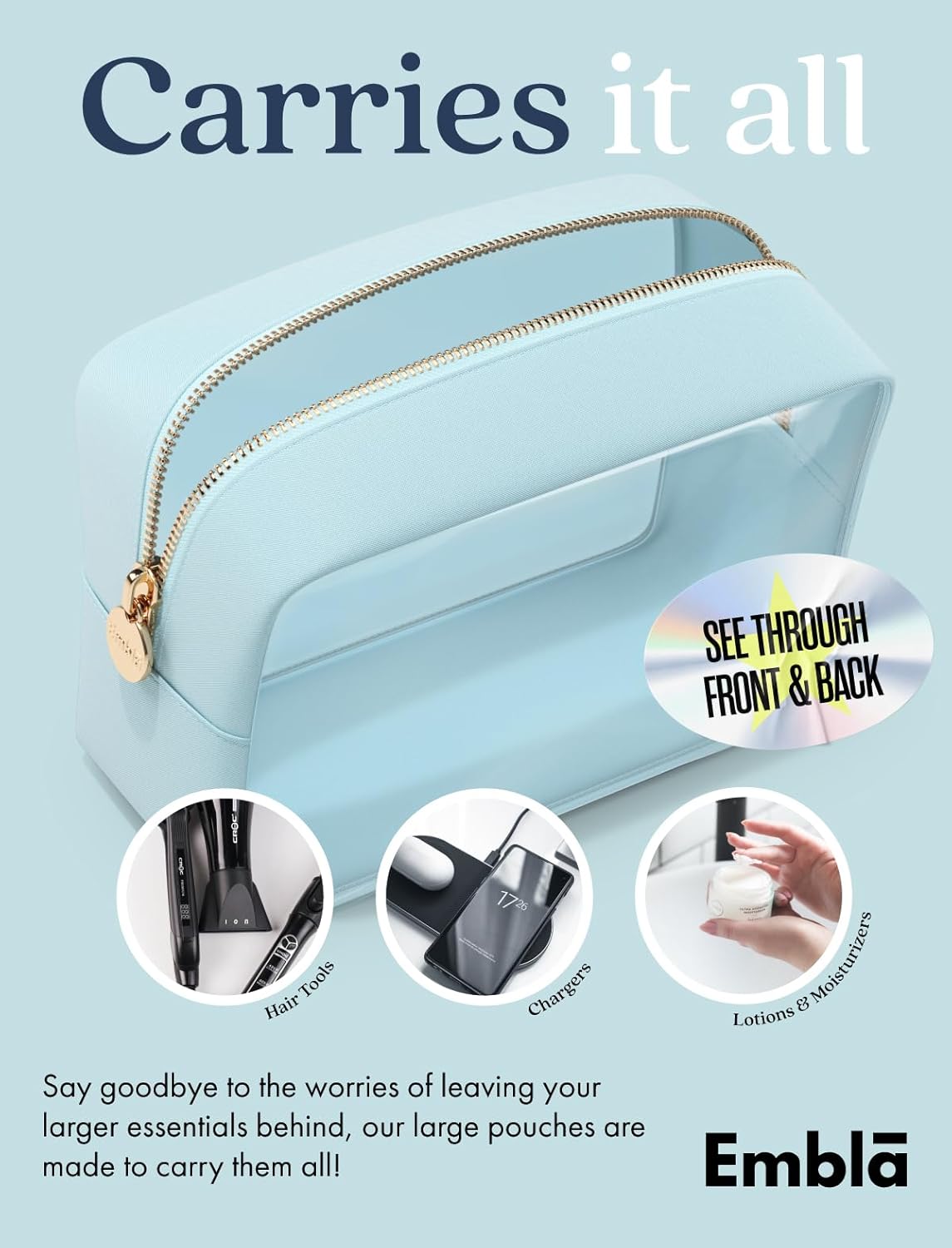 Makeup Bag for Women, Travel Cosmetic Organizer, Waterproof Toiletry Pouch | 2-Sided Clear Small Nylon/PVC Cosmetic Bag with Zipper, Waterproof Beauty Pouch for Purse, Travel Essentials, Make up Case