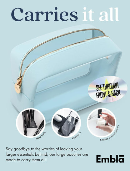 Makeup Bag for Women, Travel Cosmetic Organizer, Waterproof Toiletry Pouch | 2-Sided Clear Small Nylon/PVC Cosmetic Bag with Zipper, Waterproof Beauty Pouch for Purse, Travel Essentials, Make up Case
