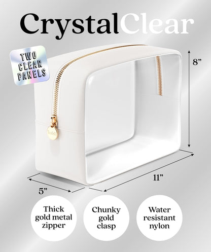 Makeup Bag for Women, Travel Cosmetic Organizer, Waterproof Toiletry Pouch | 2-Sided Clear Small Nylon/PVC Cosmetic Bag with Zipper, Waterproof Beauty Pouch for Purse, Travel Essentials, Make up Case