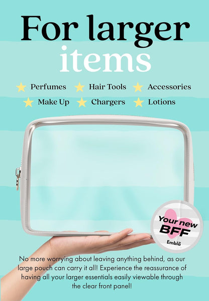 Makeup Bag for Women, Travel Cosmetic Organizer, Waterproof Toiletry Pouch | 2-Sided Clear Small Nylon/PVC Cosmetic Bag with Zipper, Waterproof Beauty Pouch for Purse, Travel Essentials, Make up Case