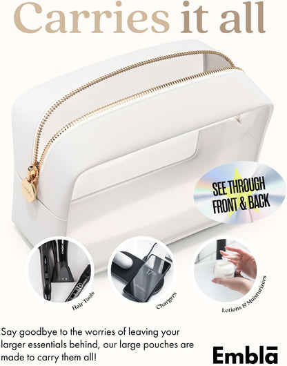 Makeup Bag for Women, Travel Cosmetic Organizer, Waterproof Toiletry Pouch | 2-Sided Clear Small Nylon/PVC Cosmetic Bag with Zipper, Waterproof Beauty Pouch for Purse, Travel Essentials, Make up Case