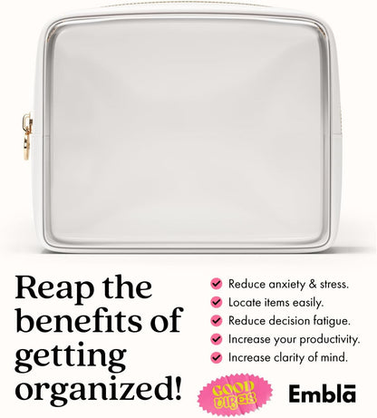 Makeup Bag for Women, Travel Cosmetic Organizer, Waterproof Toiletry Pouch | 2-Sided Clear Small Nylon/PVC Cosmetic Bag with Zipper, Waterproof Beauty Pouch for Purse, Travel Essentials, Make up Case