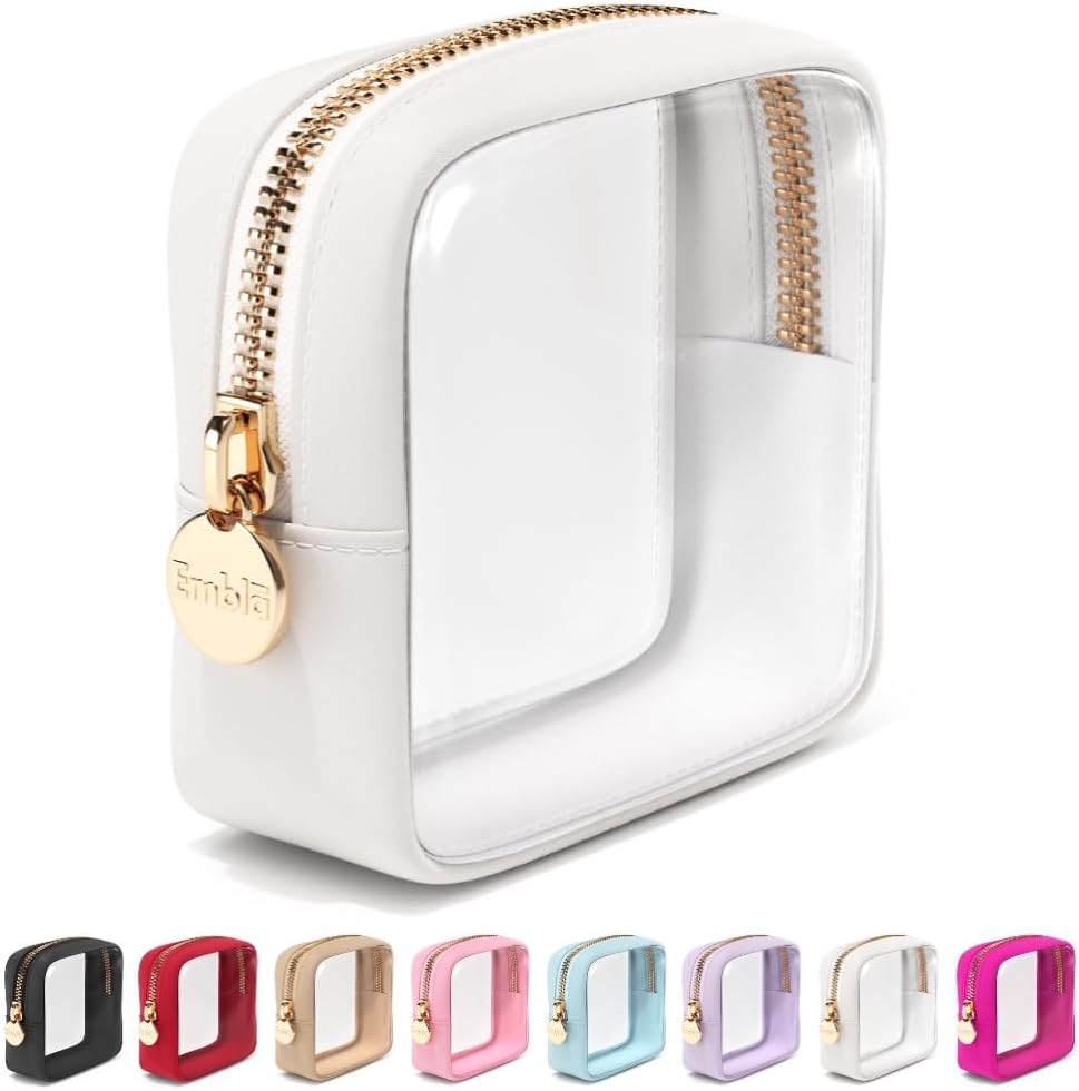 Makeup Bag for Women, Travel Cosmetic Organizer, Waterproof Toiletry Pouch | 2-Sided Clear Small Nylon/PVC Cosmetic Bag with Zipper, Waterproof Beauty Pouch for Purse, Travel Essentials, Make up Case
