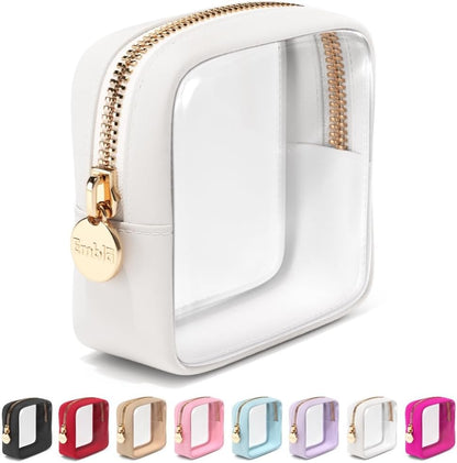 Makeup Bag for Women, Travel Cosmetic Organizer, Waterproof Toiletry Pouch | 2-Sided Clear Small Nylon/PVC Cosmetic Bag with Zipper, Waterproof Beauty Pouch for Purse, Travel Essentials, Make up Case