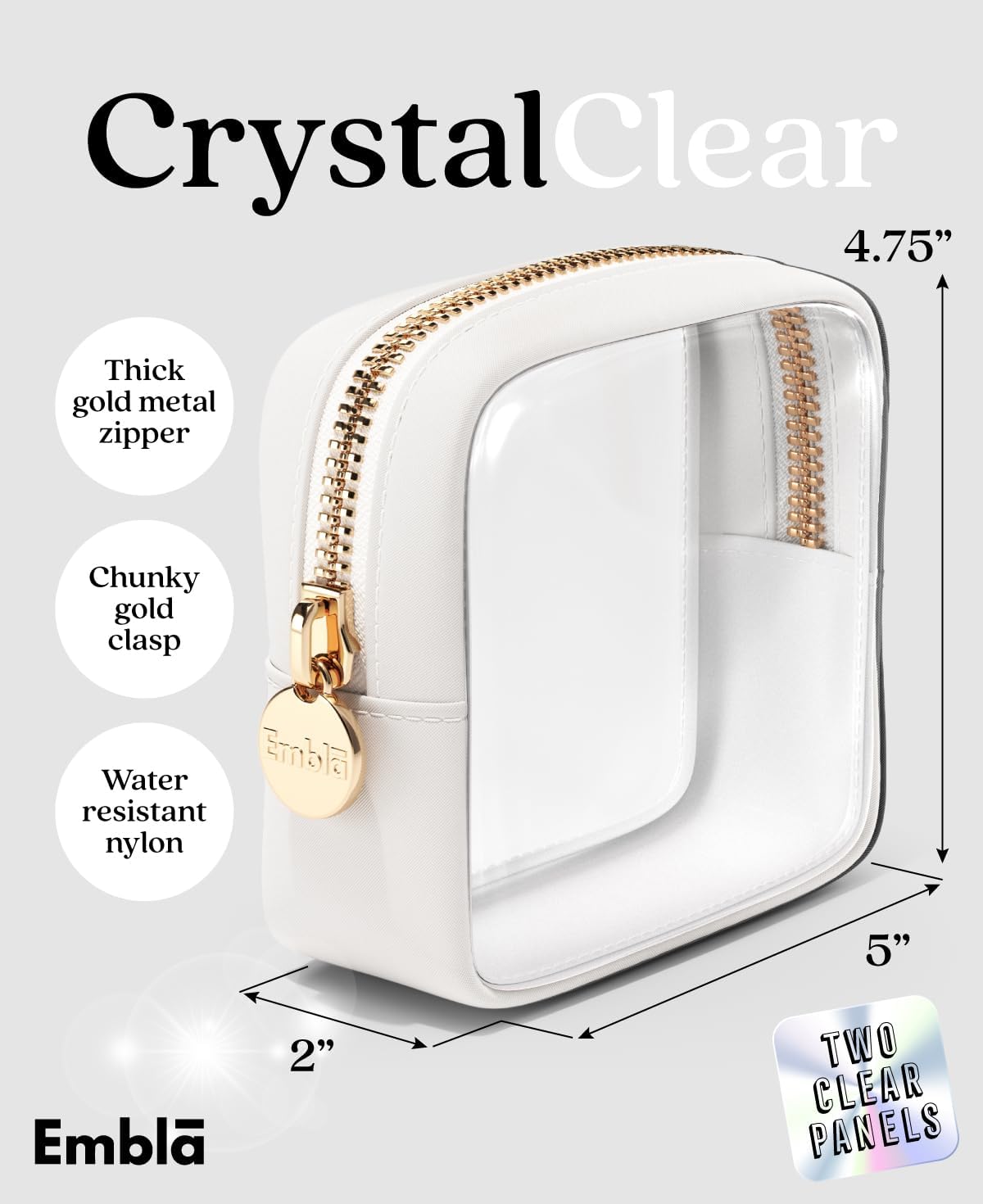 Makeup Bag for Women, Travel Cosmetic Organizer, Waterproof Toiletry Pouch | 2-Sided Clear Small Nylon/PVC Cosmetic Bag with Zipper, Waterproof Beauty Pouch for Purse, Travel Essentials, Make up Case