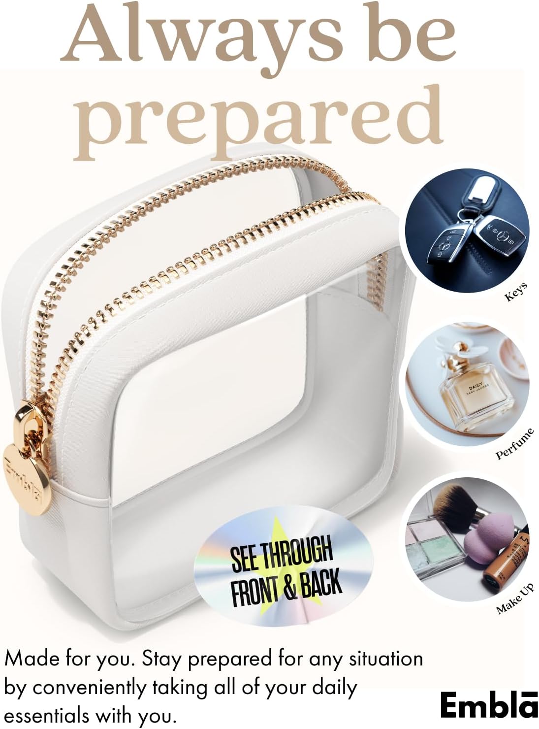 Makeup Bag for Women, Travel Cosmetic Organizer, Waterproof Toiletry Pouch | 2-Sided Clear Small Nylon/PVC Cosmetic Bag with Zipper, Waterproof Beauty Pouch for Purse, Travel Essentials, Make up Case