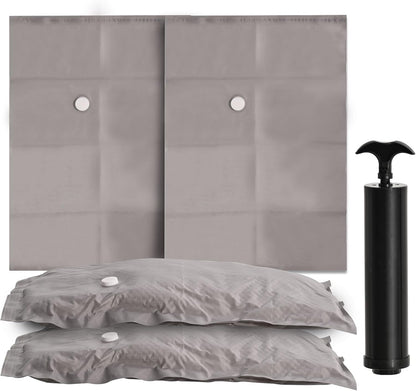2-Pack Reusable Fabric Vacuum Seal Bags for Clothing Travel - Medium Travel Essentials with Manual Pump, Tear-Resistant Oxford Cloth for Luggage, Closet & Packing Organization (Gery-2M)