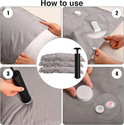 2-Pack Reusable Fabric Vacuum Seal Bags for Clothing Travel - Medium Travel Essentials with Manual Pump, Tear-Resistant Oxford Cloth for Luggage, Closet & Packing Organization (Gery-2M)