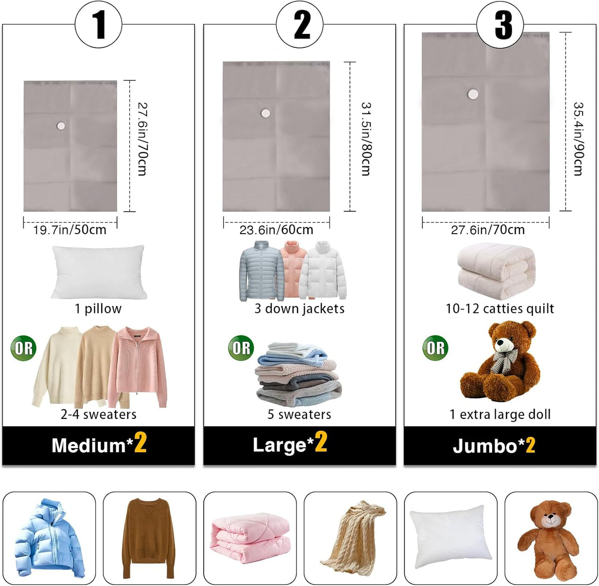 2-Pack Reusable Fabric Vacuum Seal Bags for Clothing Travel - Medium Travel Essentials with Manual Pump, Tear-Resistant Oxford Cloth for Luggage, Closet & Packing Organization (Gery-2M)