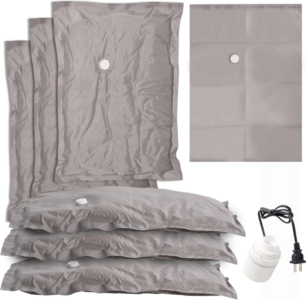 2-Pack Reusable Fabric Vacuum Seal Bags for Clothing Travel - Medium Travel Essentials with Manual Pump, Tear-Resistant Oxford Cloth for Luggage, Closet & Packing Organization (Gery-2M)
