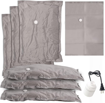 2-Pack Reusable Fabric Vacuum Seal Bags for Clothing Travel - Medium Travel Essentials with Manual Pump, Tear-Resistant Oxford Cloth for Luggage, Closet & Packing Organization (Gery-2M)