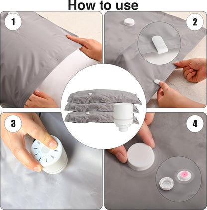 2-Pack Reusable Fabric Vacuum Seal Bags for Clothing Travel - Medium Travel Essentials with Manual Pump, Tear-Resistant Oxford Cloth for Luggage, Closet & Packing Organization (Gery-2M)