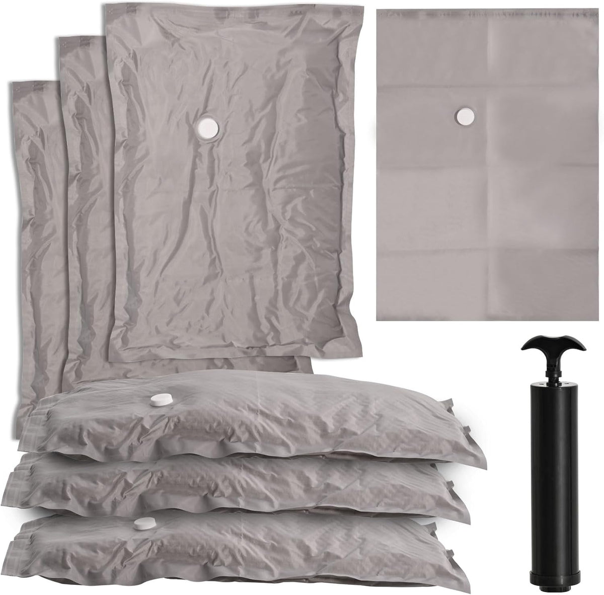 2-Pack Reusable Fabric Vacuum Seal Bags for Clothing Travel - Medium Travel Essentials with Manual Pump, Tear-Resistant Oxford Cloth for Luggage, Closet & Packing Organization (Gery-2M)