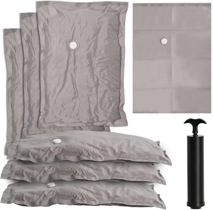 2-Pack Reusable Fabric Vacuum Seal Bags for Clothing Travel - Medium Travel Essentials with Manual Pump, Tear-Resistant Oxford Cloth for Luggage, Closet & Packing Organization (Gery-2M)