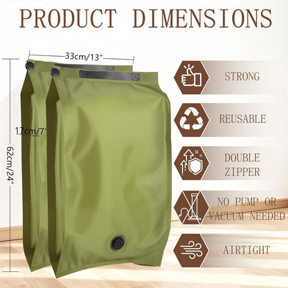 2-Pack Reusable Fabric Vacuum Seal Bags for Clothing Travel - Medium Travel Essentials with Manual Pump, Tear-Resistant Oxford Cloth for Luggage, Closet & Packing Organization (Gery-2M)