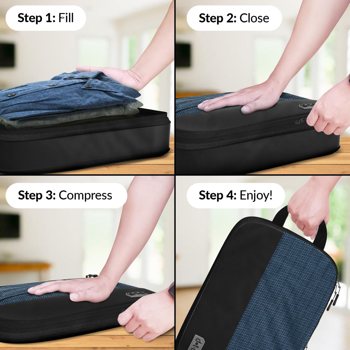 4pc Large Compression Packing Cubes for Travel - Luggage Organizers Suitcases