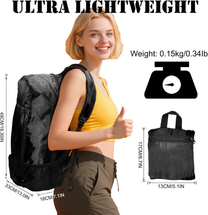Ultra Lightweight Hiking Backpack 30L, Travel Packable Daypack Foldable Small Backpacks for Women Men(Black)