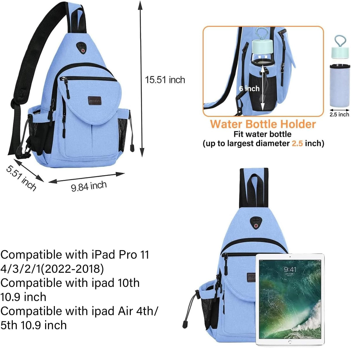 Sling Backpack,Canvas Crossbody Hiking Daypack Bag with Anti-theft Pocket, Space Gray