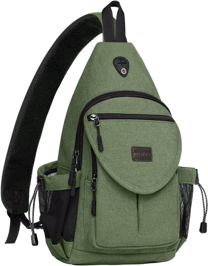 Sling Backpack,Canvas Crossbody Hiking Daypack Bag with Anti-theft Pocket, Space Gray