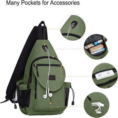 Sling Backpack,Canvas Crossbody Hiking Daypack Bag with Anti-theft Pocket, Space Gray