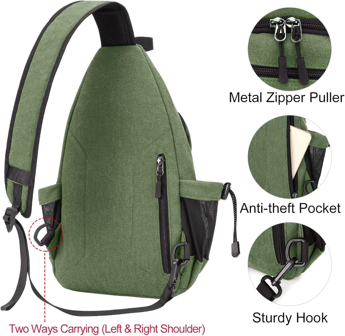 Sling Backpack,Canvas Crossbody Hiking Daypack Bag with Anti-theft Pocket, Space Gray