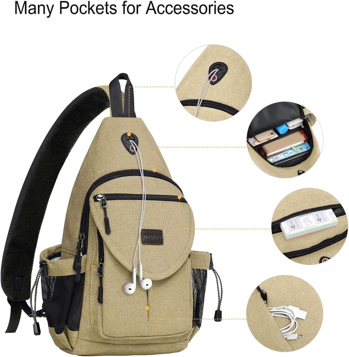 Sling Backpack,Canvas Crossbody Hiking Daypack Bag with Anti-theft Pocket, Space Gray
