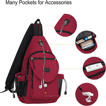 Sling Backpack,Canvas Crossbody Hiking Daypack Bag with Anti-theft Pocket, Space Gray