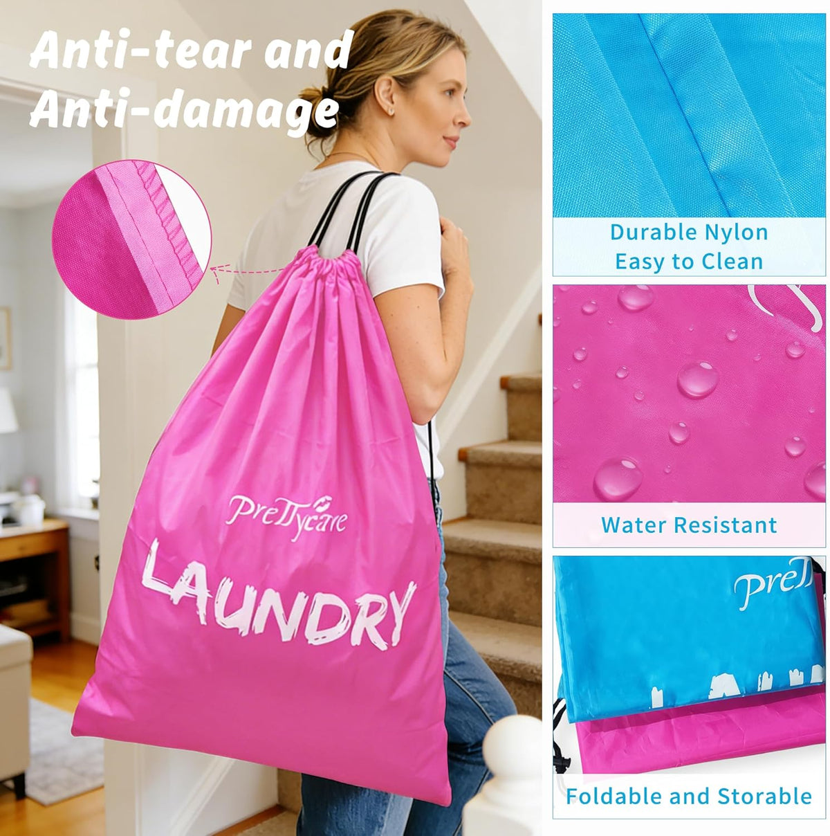 2 XL (35.5 x 23.6 in) Travel Laundry Bags for Delicates, Washable Dirty Clothes Organizer - Easy to Hold 4 Loads of Laundry, Large Enougha for Laundry Hamper or Basket Travel Essentials