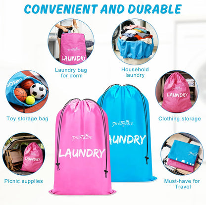 2 XL (35.5 x 23.6 in) Travel Laundry Bags for Delicates, Washable Dirty Clothes Organizer - Easy to Hold 4 Loads of Laundry, Large Enougha for Laundry Hamper or Basket Travel Essentials