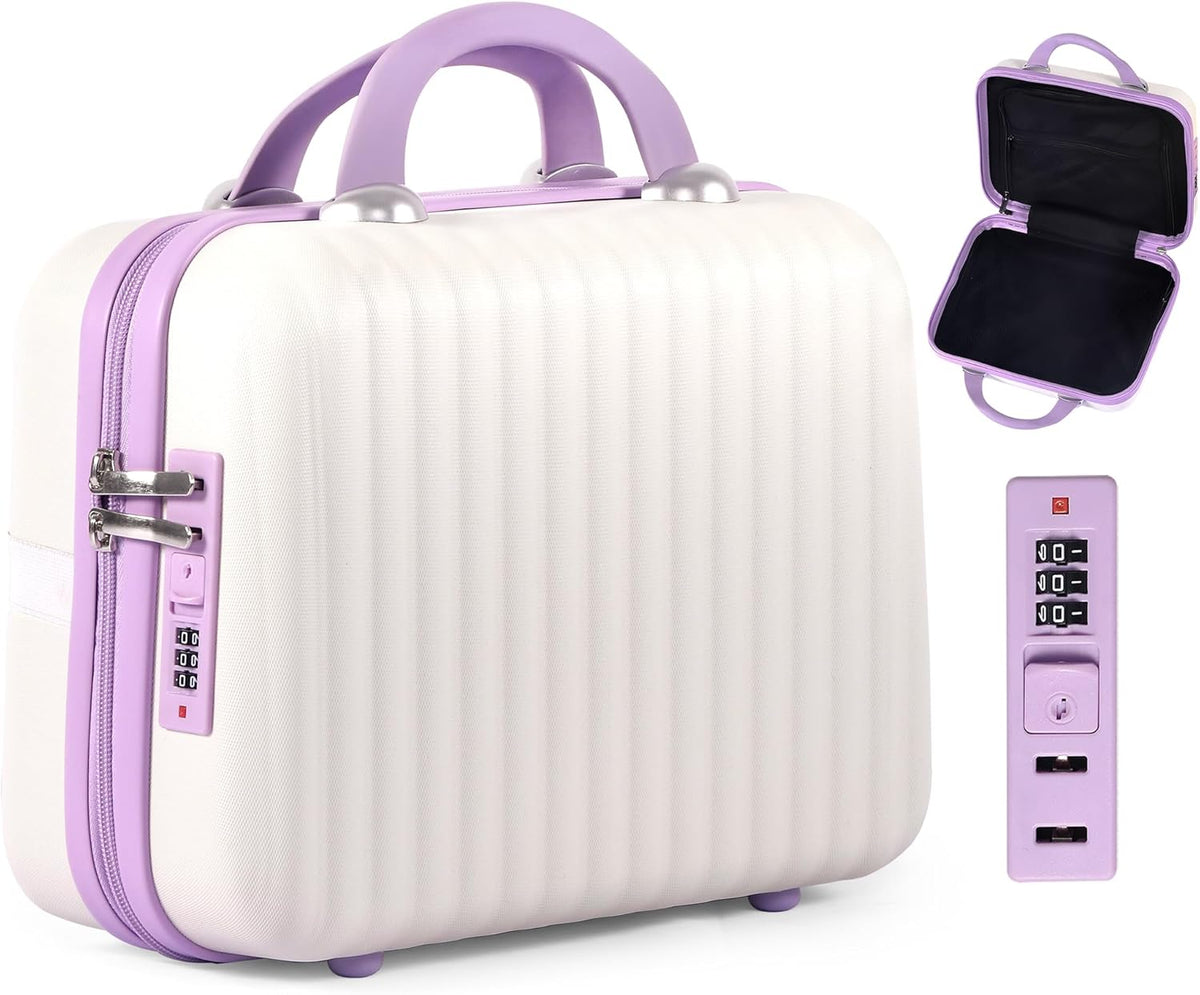 14 Inch Makeup Train Case with Lock Hard Shell Cosmetic Travel Case w Elastic Strap, ABS Portable Toiletry Bag for Toiletries Make up Storage Case Gift for Women Adult