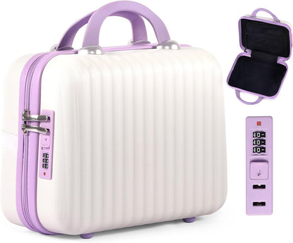 14 Inch Makeup Train Case with Lock Hard Shell Cosmetic Travel Case w Elastic Strap, ABS Portable Toiletry Bag for Toiletries Make up Storage Case Gift for Women Adult