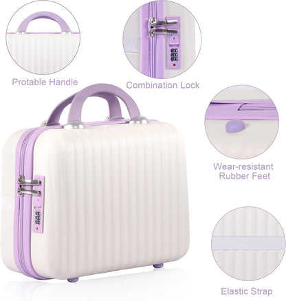 14 Inch Makeup Train Case with Lock Hard Shell Cosmetic Travel Case w Elastic Strap, ABS Portable Toiletry Bag for Toiletries Make up Storage Case Gift for Women Adult