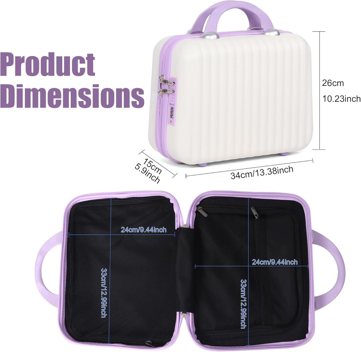 14 Inch Makeup Train Case with Lock Hard Shell Cosmetic Travel Case w Elastic Strap, ABS Portable Toiletry Bag for Toiletries Make up Storage Case Gift for Women Adult
