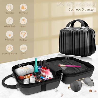14 Inch Makeup Train Case with Lock Hard Shell Cosmetic Travel Case w Elastic Strap, ABS Portable Toiletry Bag for Toiletries Make up Storage Case Gift for Women Adult