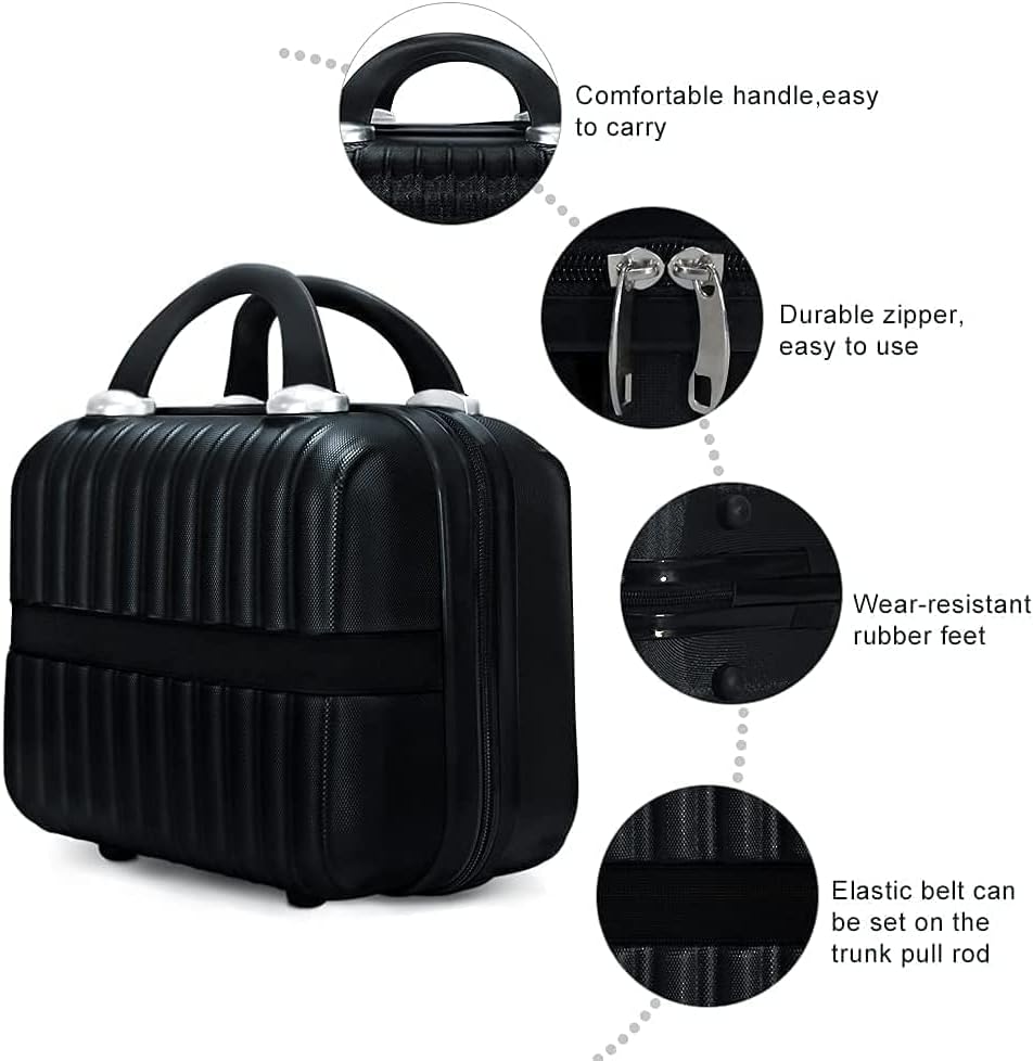 14 Inch Makeup Train Case with Lock Hard Shell Cosmetic Travel Case w Elastic Strap, ABS Portable Toiletry Bag for Toiletries Make up Storage Case Gift for Women Adult